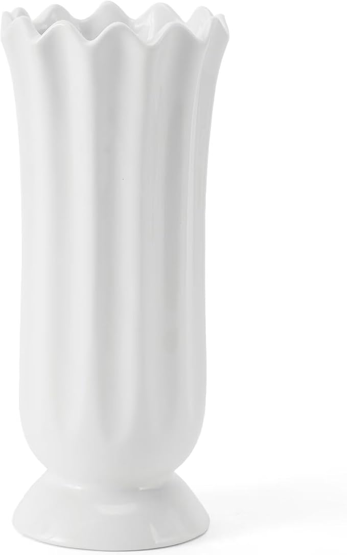 8 Inch White Ceramic Flower Vase, Modern Decorative Vase for Pampas Grass Dried Flowers, Home Decor Vase for Living Room Table, Kitchen Shelf, Wedding Centerpiece