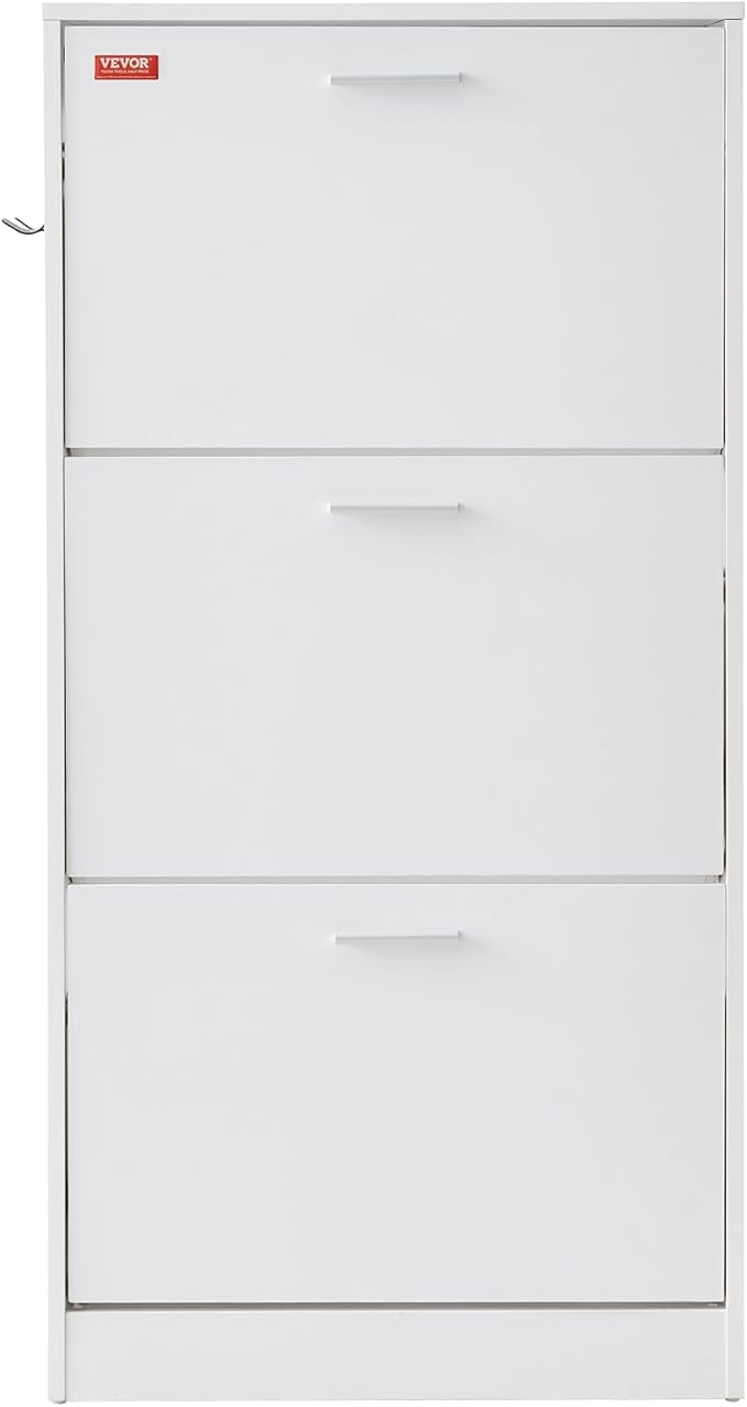 VEVOR Shoe Cabinet with 3 Flip Drawers, Shoe Storage Cabinet for Entryway, Free Standing Shoe Storage Organizer with Side Hooks for Heels, Boots, Slippers in Hallway, Living Room