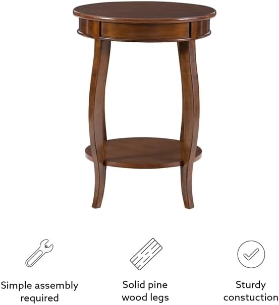 BOWERY HILL Round Wood End Table, Brown Finish, 24" H x 18.5" W x 18.5" D, 1 Shelf, Contemporary Design, Rustic Accent Table for Living Room Storage and Decor
