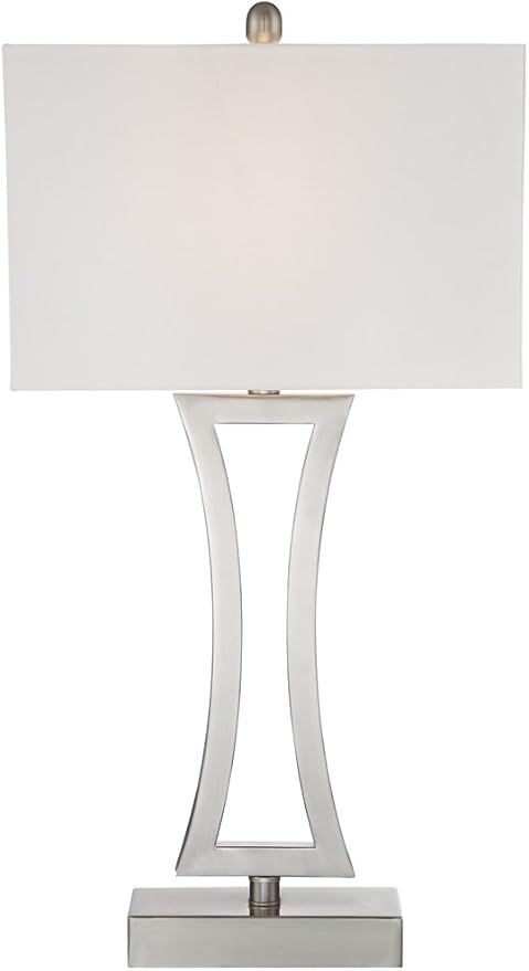 360 Lighting Roxie Modern Table Lamps 31" Tall Set of 2 Brushed Nickel Silver Metal Off White Fabric Rectangular Shade for Bedroom Living Room House Bedside Nightstand Home Office Entryway