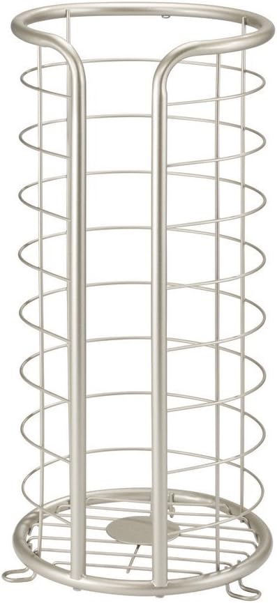 mDesign Metal Toilet Paper Holder Stand - Storage Reserve for 3 Rolls of Toilet Tissue - Freestanding Toilet Paper Holder - Stylish Bathroom Floor Toilet Paper Stand - Omni Collection - Satin