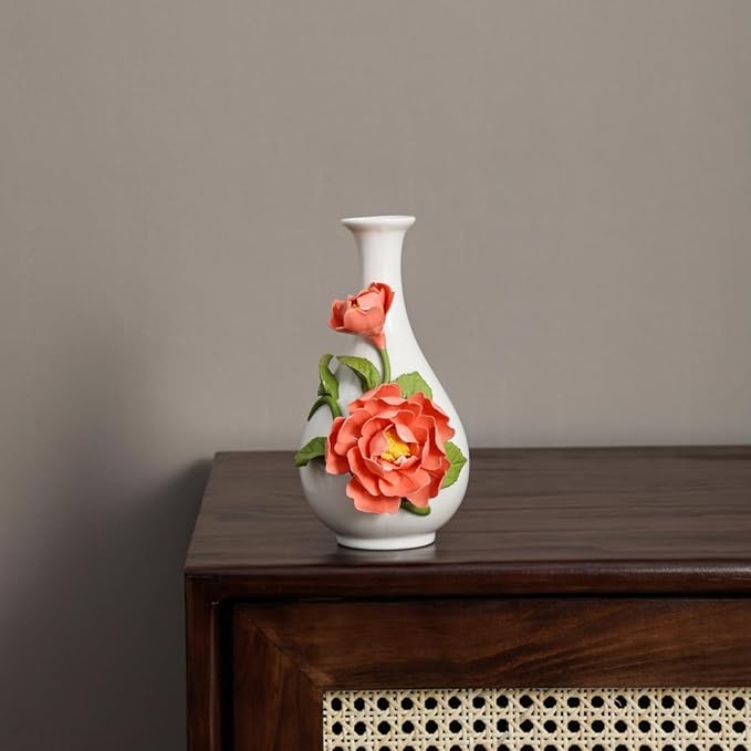 Ceramic Flower Vase Home Decor,Handmade Flowers Ceramic Aesthetic Flower for Home,Living Room,Dining Table,Farmhouse,Office Decor,Bedroom,Table and Kitchen Shelf (Orange, Style B)
