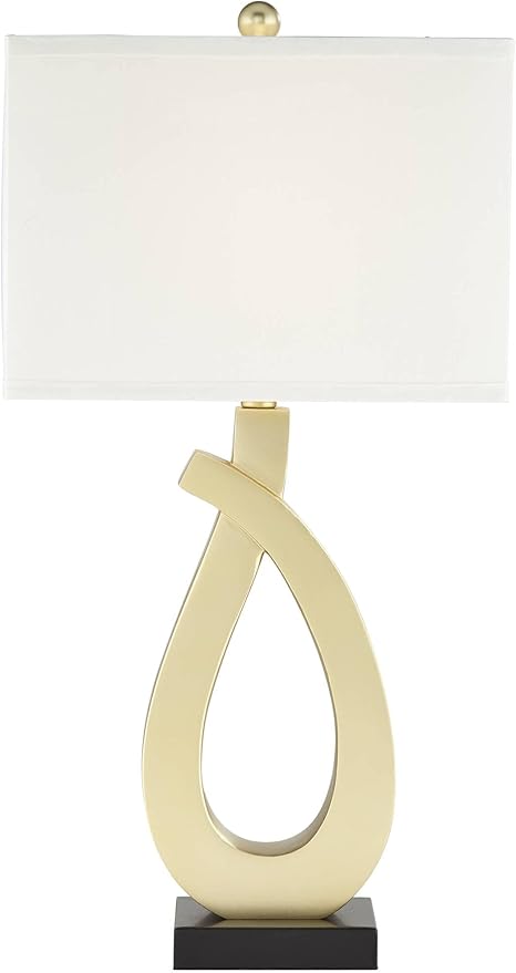 360 Lighting Simone 28" Tall Set of 2 Modern Table Lamps with USB Ports A+C Charging Sculptural Gold Metal White Rectangular Shade Decor Living Room Bedroom House Bedside Nightstand Home Office