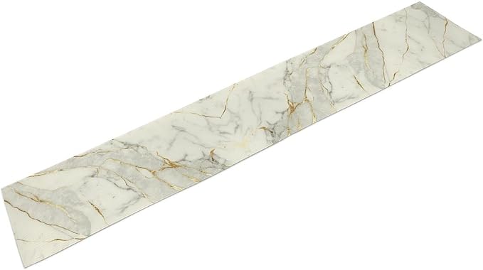 Marble Table Runner, Gold Striated White Modern Marble Accent Table Runner for Kitchen Dining Cafe Home Party Decor, 13x70 Inch