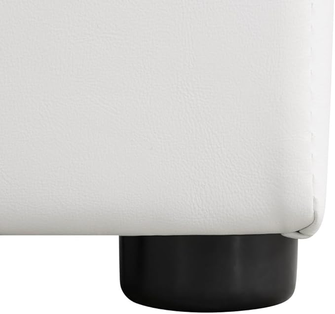 Storage Ottoman Bench 13 Inch Cat-Scratch Leather Fabric Upholstered Storage Bench for Bedroom End of Bed Large Oval Storage Ottoman for Living Room Entryway, Aesthetic (Pure White)