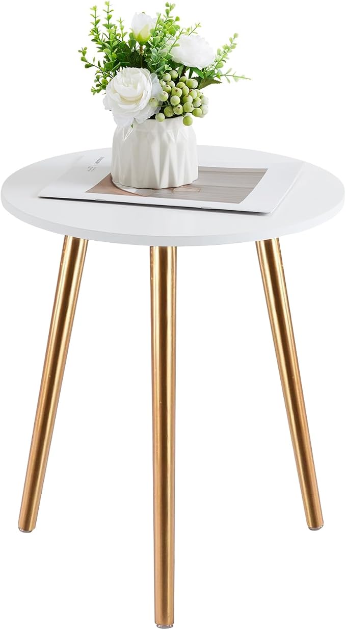 Apicizon Round Side Table, Gold Nightstand End Table for Living Room, Bedroom Home Decor Bedside Table with Gold Wood Legs 16.5 Inches