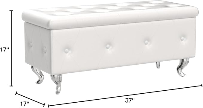 DKLGG Storage Ottoman Bench for Bedroom, Upholstered Entryway Bench with Legs & Safety Hinge, Small Storage Bench for Living Room/End of Bed/Entryway/Window, Silver
