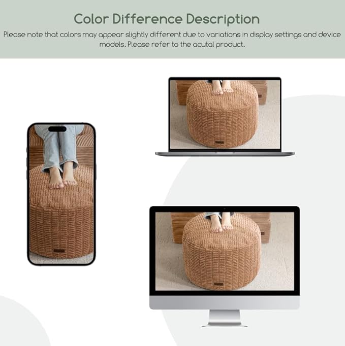 HIGOGOGO Pouf Ottoman Stuffed Round Modern Foam Filled Foot Rest Poufs for Living Room Chair Decorative 26 X 18 Inches Boho Relax Stool for Wedding Christmas Party, Brown