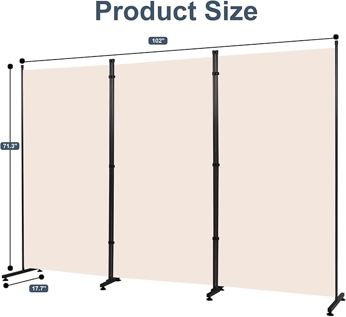 Room Divider 6ft Room Dividers and Folding Privacy Screens, 3 Panel Partition Room Divider Fabric Panel, Indoor Wall Divider for Room Separation Freestanding Space Separators for Bedroom Office Studio