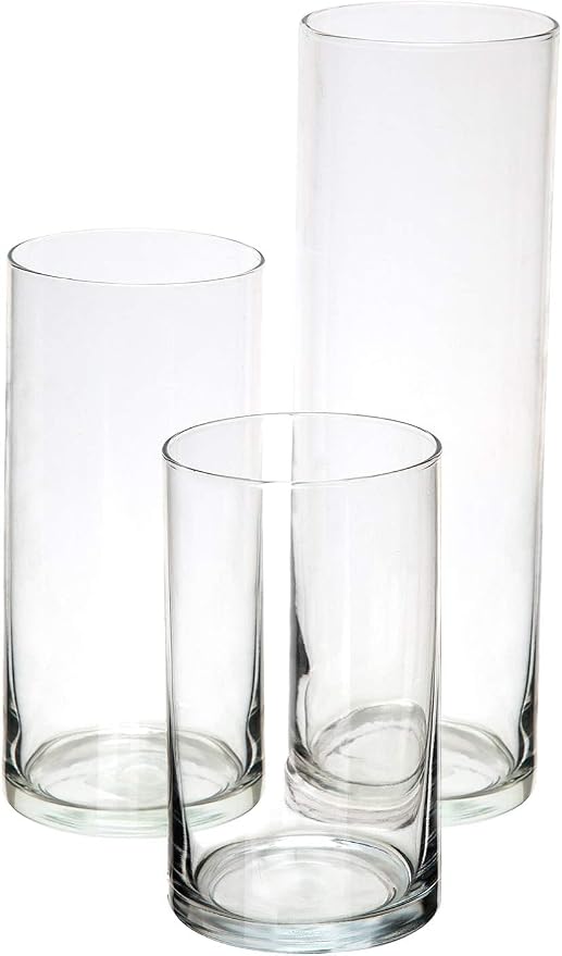 Glass Cylinder Vases for Centerpieces Set of 18 Mixed Height Clear Hurricane Vases 6” 8” 11” for Floating Candles, Flower Vase Wedding Decor, Table Centerpieces, Candle Holders - Royal Imports