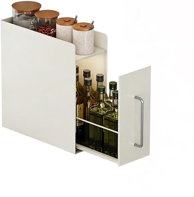 Saiveina Pull Out Spice Rack Organizer – 2 Tier Sliding Drawer, No Assembly Steel Kitchen Countertop Storage for Seasonings, Condiments, and Tall Bottles, Compact Pantry Solution