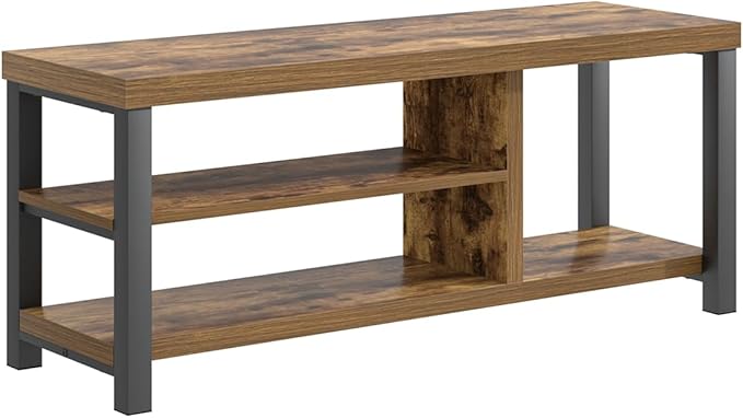 EXCEFUR Shoe Bench, Modern Wood Storage Bench for Entryway Hallway, Industrial Indoor Shoe Rack Bench Seat for Living Room Bedroom, 43.3 Inch Rustic Brown