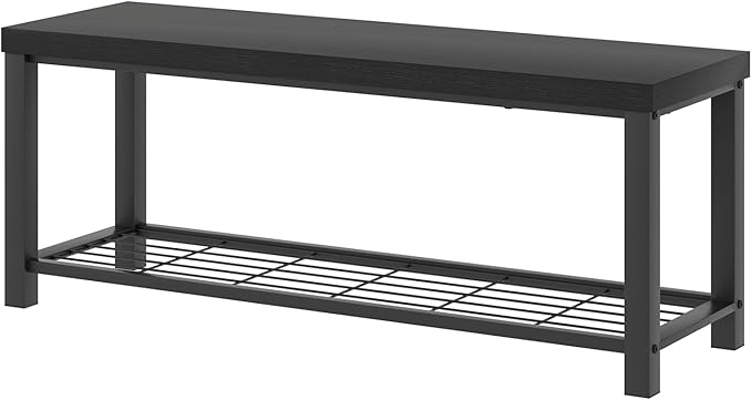 EXCEFUR Entryway Bench, Modern Wood and Metal Storage Bench for Hallway Front Door Entrance, Industrial Indoor Shoe Rack Bench Seat for Bedroom Living Room, 43.3 Inch Black