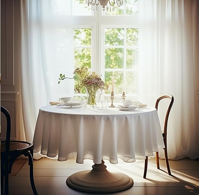 EVERLY 100% Pure Linen Round Tablecloths 120Inch Round Machine Washable Tablecloth for Thanksgiving,Decorative Halloween,Buffet Parties,Picnic,Events,Weddings and Restaurants-White