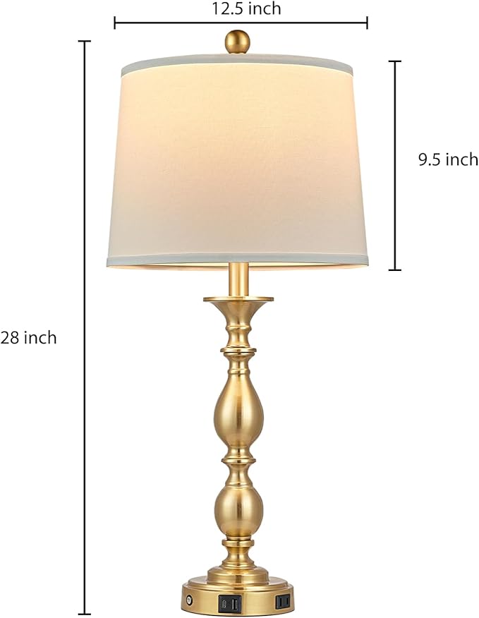 28" Tall Modern Table Lamp with USB A+C Ports and AC Outlet, 3 Way Touch Metal Bedside Lamps for Bedroom, Gold Farmhouse Nightstand Lamps for Living Room