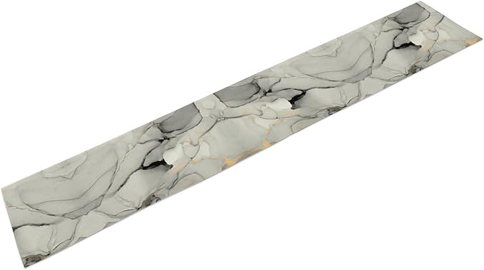 Marble Table Runner, Grey White Cloud Textured Ink Painting Art Table Decoration for Kitchen Dining Party Wedding Home Decor, 13x120 Inch