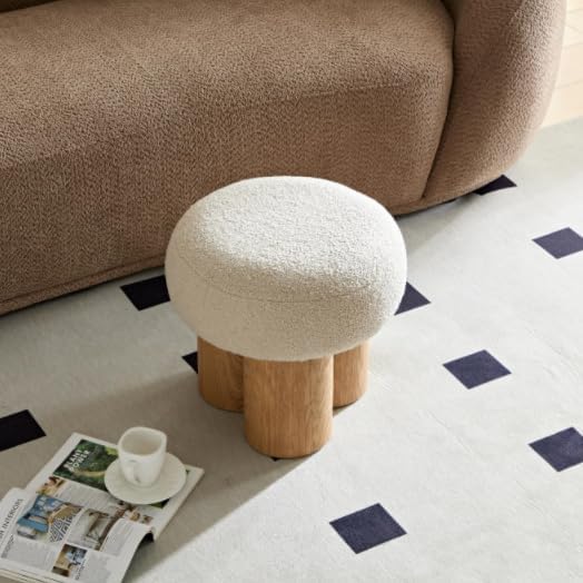 16.54" Mushroom Ottoman Footstool, Boucle Ottoman, Teddy Fabric Foot Rest with Non-Skid Legs Sofa Stool for Living Room,Bedroom or Outdoor.(Greige)