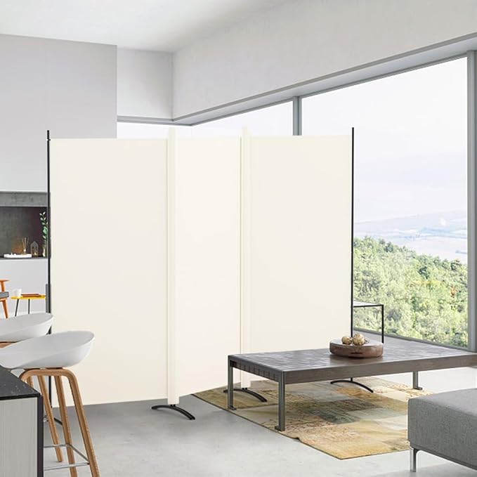 Kokorona 3 Panel Room Divider, 6FT Tall Folding Privacy Screen Wall Dividers, Portable Privacy Screen Freestanding Room Divider for Room Separation, Included - Cover Strips, Beige, 102''W x 71''H