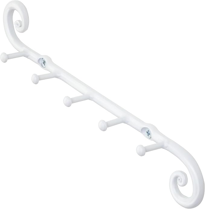 RTZEN Farmhouse Small Key Holder for Wall - Handcrafted Swirl Decorative 5 Key Hooks for Home Entryway - Wrought Iron Wall Mount Rack Purse Coat and Leash Holder or Organizer (Classic White)