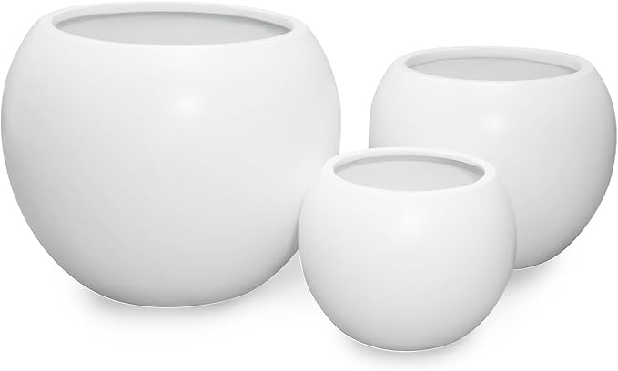 Marlo Fiberstone Round Planter (14.6" Pot Opening x 21.3"D x 16.5"H) Smooth Finishes, Lightweight, Durable, UV Resistant, Modern Minimalist Home Decor, Indoor Outdoor Plant Pot (L, White)