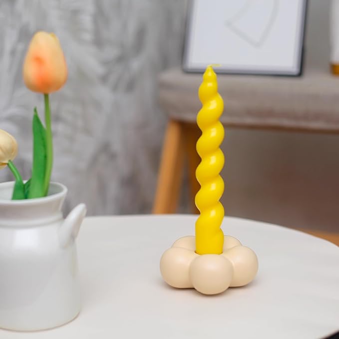 Cute Candle Holders, Ceramic Candlestick Holders for Table Centerpiece Flower Shape Home Decor Wedding Parties Living Room (Yellow)