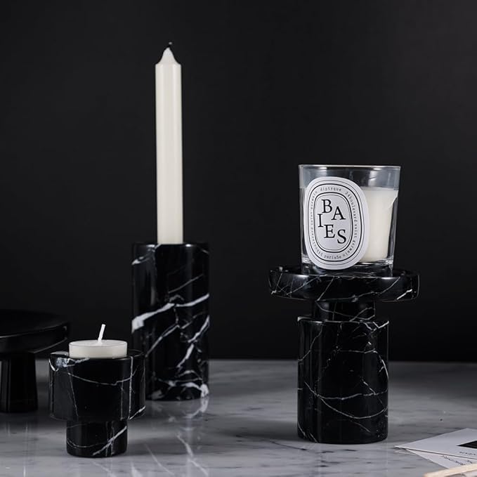 JIMEI Candle Holder Real Luxurious Natural Marble Candlestick Holder for Wedding Dinning Party, Candle Stand for Scented Candle, Candlestick, Taper Candle Pillar Candle, Tealight Candles (A Style)