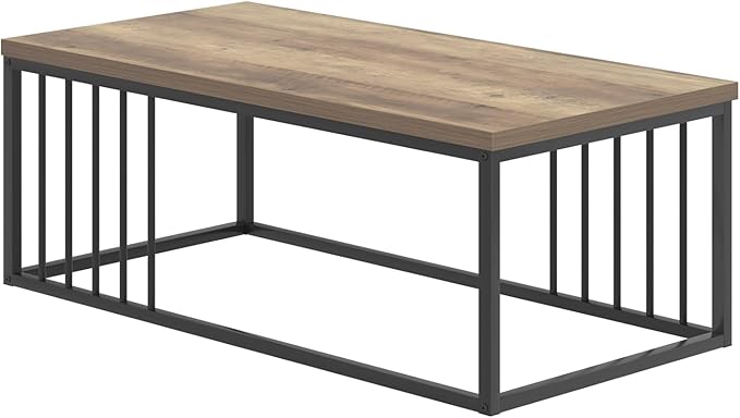 FOLUBAN Modern Coffee Table, Minimalist Wood and Metal Center Table for Living Room, Oak, 43.3 Inch