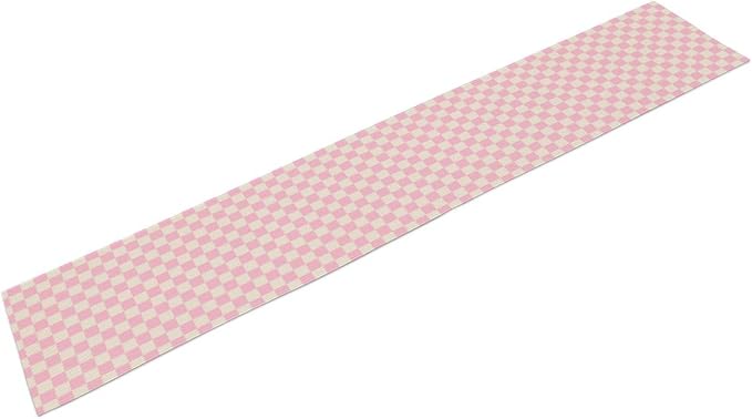 70s Hippie Table Runner Groovy Pink Grid Square Modern Geometric Boho Dinner Runner for Living Room Kitchen Party Holiday Dinner Home Decor Autumn and Winter 13x120in