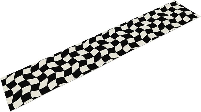Black White Plaid Table Runner Hippie Abstract Plaid Racing Car Birthday Party Decoration Kitchen Dining Room Decor 13x36in