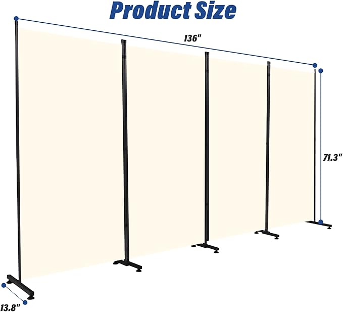 Room Divider 6ft Room Dividers and Folding Privacy Screens, 4 Panel Partition Room Divider Fabric Panel, Indoor Wall Divider for Room Separation Freestanding Space Separators for Bedroom Office Studio