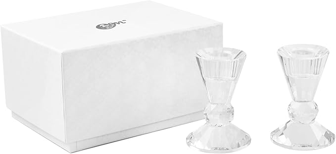 Kitcom Tapered Candle Holders Pack of 2 Clear, Cute Candle Holder for Table Centerpiece, Home Decor and Party, 3.54IN