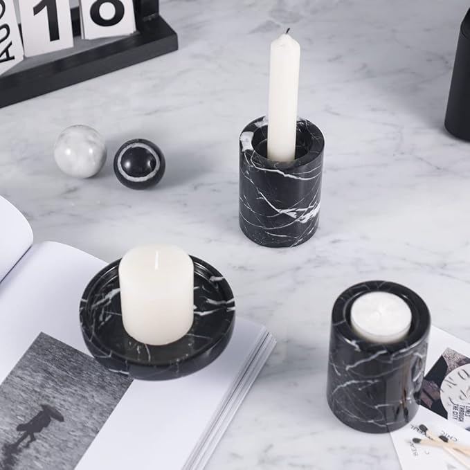 JIMEI Candle Holder Real Luxurious Natural Marble Candlestick Holder for Wedding Dinning Party, Candle Stand for Scented Candle, Candlestick, Taper Candle Pillar Candle, Tealight Candles (B Style)