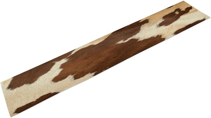 Cow Print Table Runner,Farmhouse Western White Brown Cowhide Pattern Table Runner for Coffee Table Dining Room Table Bedroom Party Holiday Decor 13x90inch