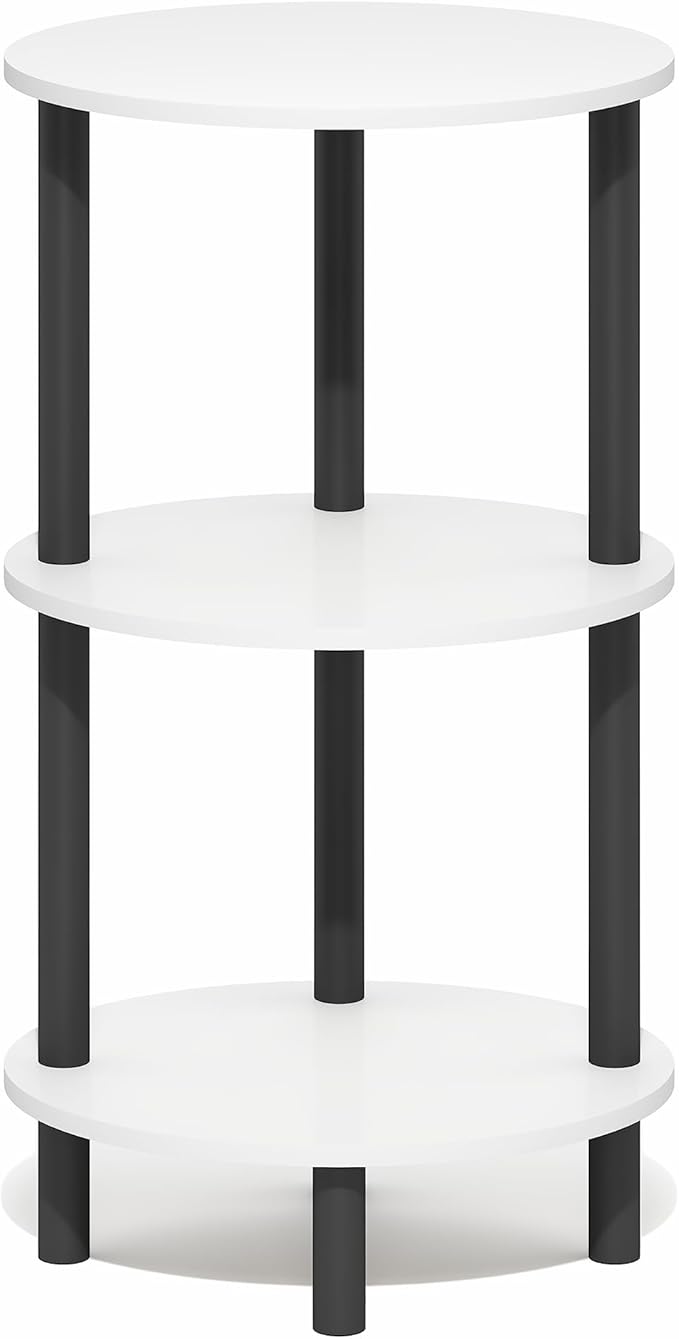 Furinno Turn-N-Tube Side Table, 3-Tier Oval End Table, Night Stand, Bedside Table, for Living Room, Bedroom, White/Black