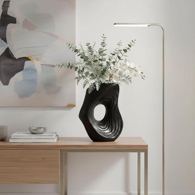 Sunddo Donut Black Vase for Home Decor - 11 Inch Tall Modern Ceramic Vases for Pampas Grass, Boho Decorative Vase for Flowers, Entryway, Fireplace, Kitchen Counter Decor