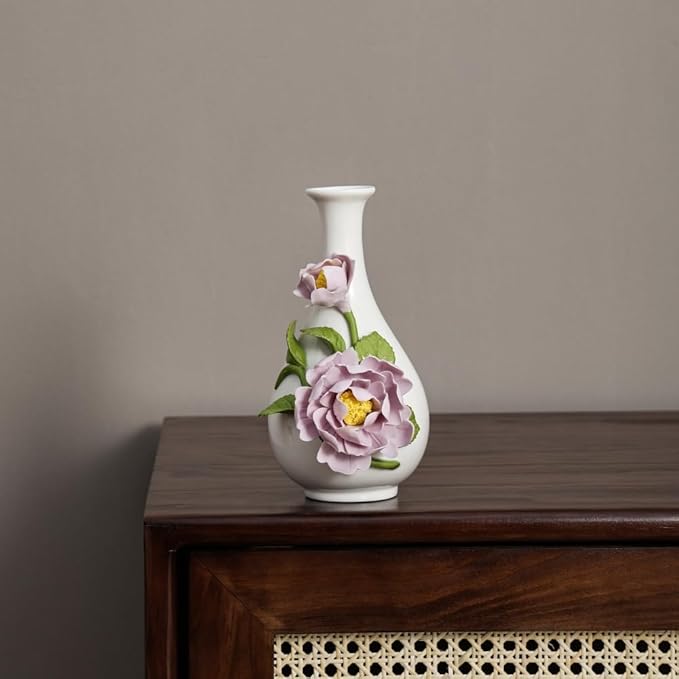 Ceramic Flower Vase Home Decor,Handmade Flowers Ceramic Aesthetic Flower for Home,Living Room,Dining Table,Farmhouse,Office Decor,Bedroom,Table and Kitchen Shelf (Purple, Style B)