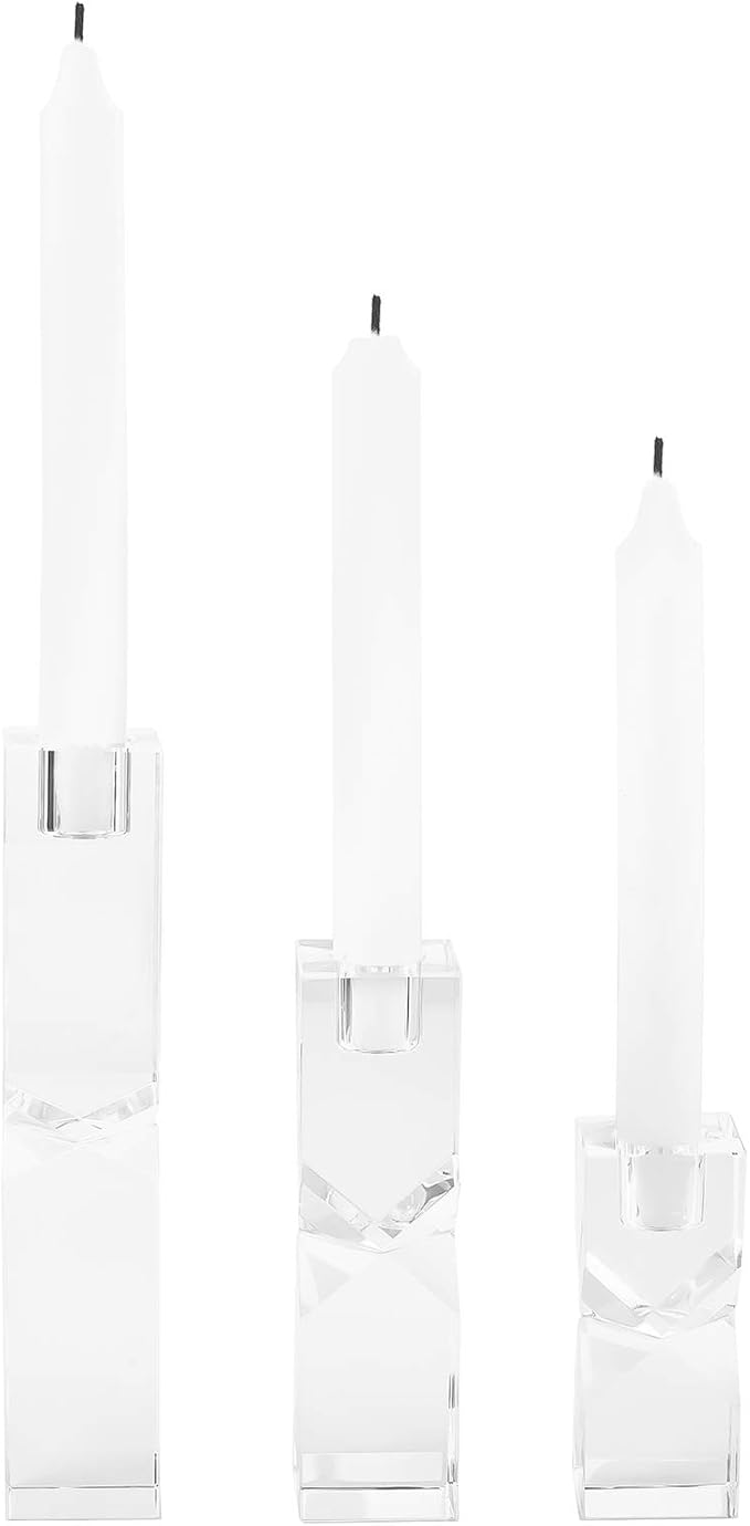 Crystal Candle Holders Set of 3, Clear Taper Candle Holder Decor, Table Centerpieces for Home Party and Wedding Decoration(3.9''/5.9''/7.9'' Height)