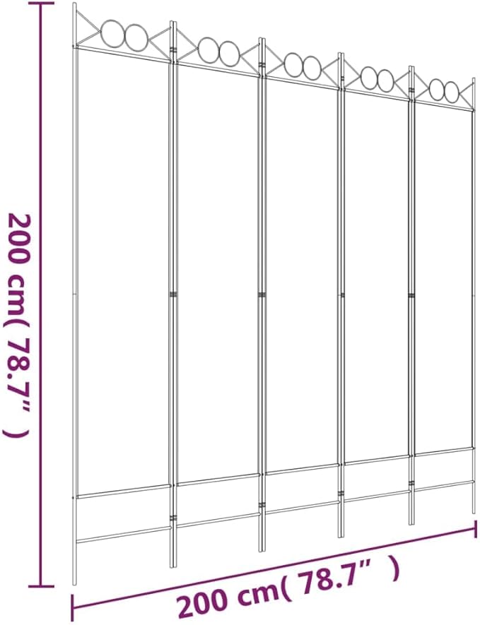 vidaXL 5 Panel Room Divider, Folding Privacy Screen for Room Separation, Freestanding Divider Screen for Home Office, Modern Style, White Fabric