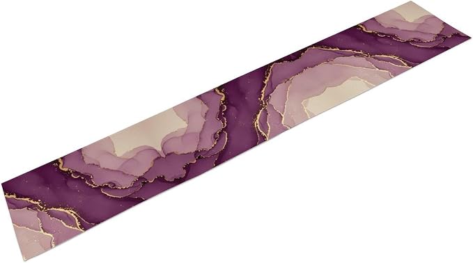 Purple Table Runner, Gradient Lavender Gold Textured Ink Painting Table Runner for Kitchen Dining Cafe Party Wedding Decor, 13x108 Inch