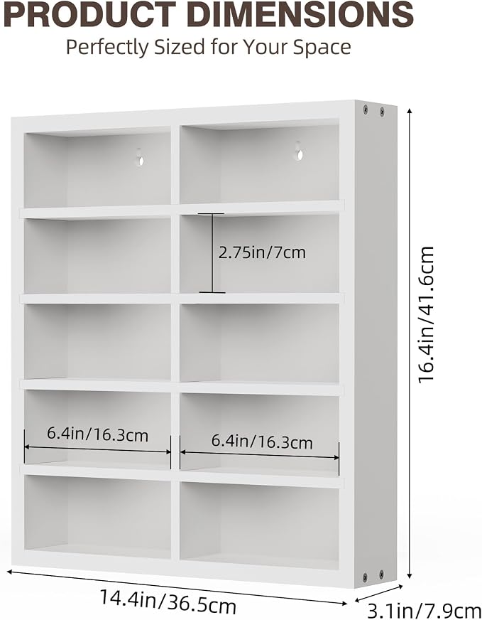 TJ.MOREE White Wood Sunglasses Organizer, Wall Mounted 10 Pairs Sunglasses Display Case, 5-Tier Eyewear Storage Holder with Adjustbale Shelves for Countertop