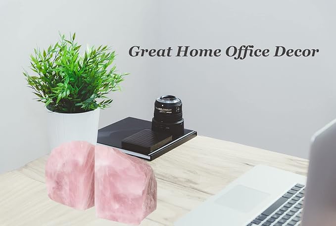 Rose Quartz Bookends Pink Crystal Decorative Book Ends Office Home Decor Small 1 Pair 2-3 Lbs