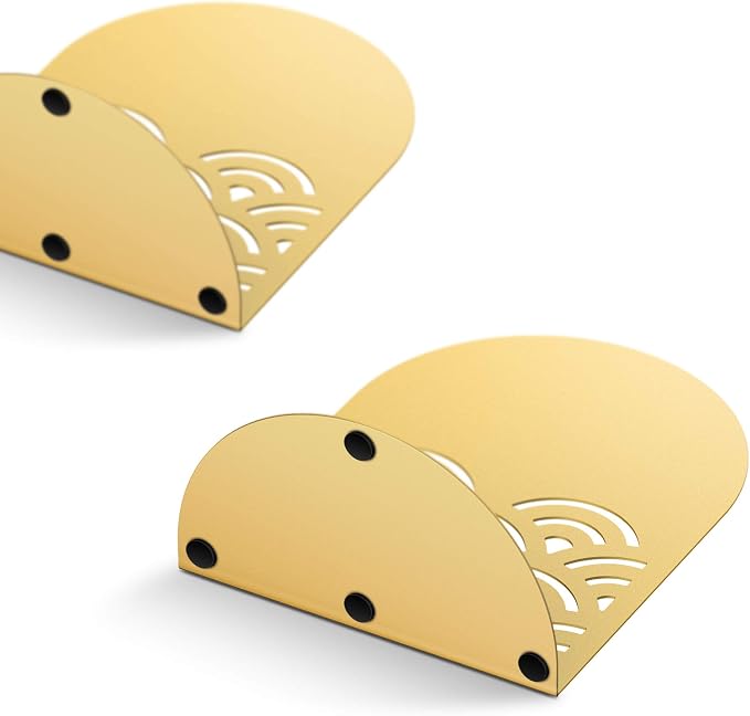 QiMing Ukiyoe Auspicious Clouds Bookends for Books,1 Pair Metal Wavy Pattern Book Holders for Office Shelves Adults & Kids Gift(Gold)