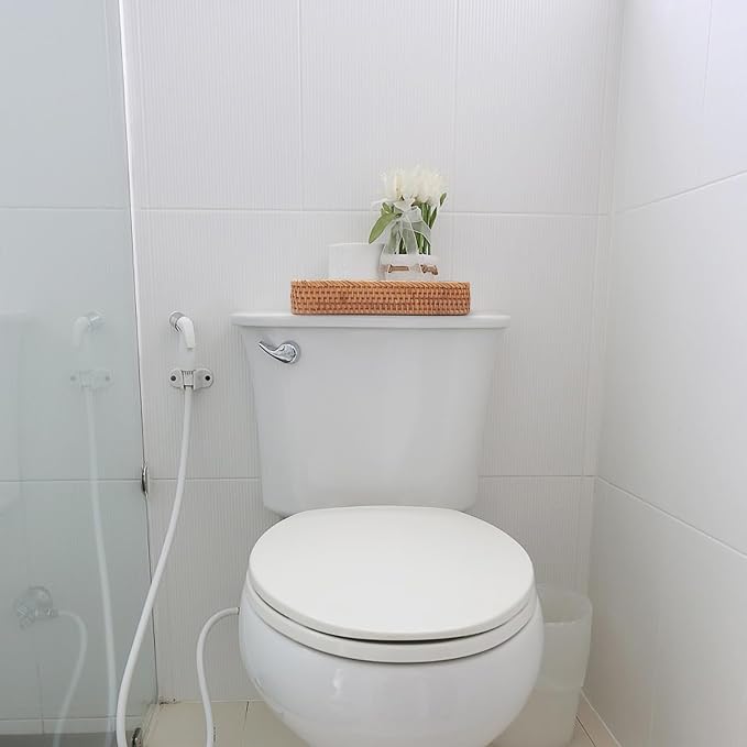 Rattan Bathroom Vanity Trays Toilet Tank Baskets Long Narrow Hand Towel Storage Basket for Storage, Decorative (Natural 10.2 x 4.9 x 1.6 inch)