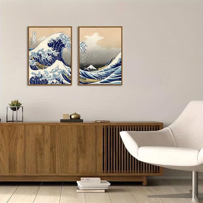 ARTZIO Vintage Framed Canvas Art – The Great Wave off Kanagawa by Hokusai, Japanese Ocean Wave Wall Art, Classic Japanese Decor, Coastal Home Art, Ready to Hang(12"x16")