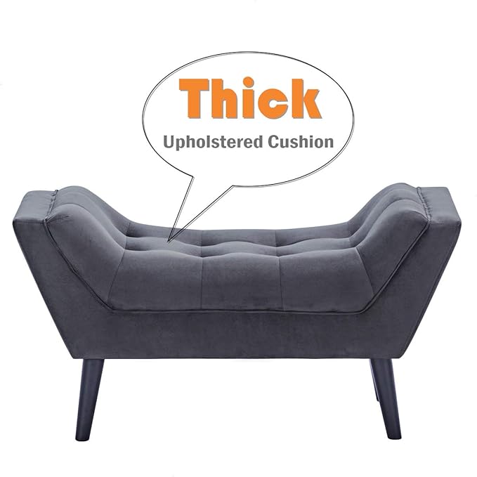 Alunaune Velvet Tufted Ottoman Bed Bench for Bedroom End of Bed Bench Ottoman, Upholstered Small Entryway Bench Modern Storage Footstool Bench with Wooden Legs-Dark Gray
