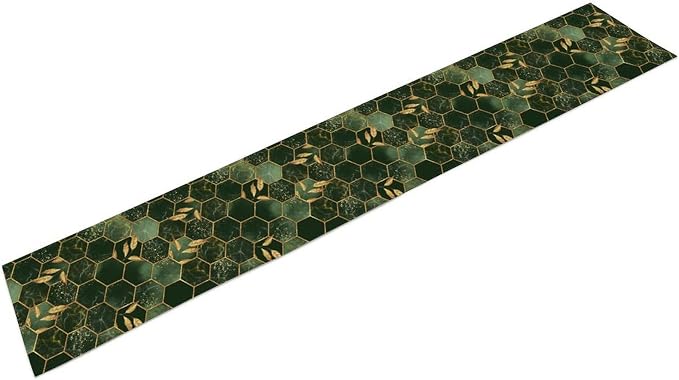 Marble Table Runner,Green Golden Marble Texture Abstract Art Pattern Table Runner for Coffee Table Dining Room Table Bedroom Party Holiday Decor 13x90inch