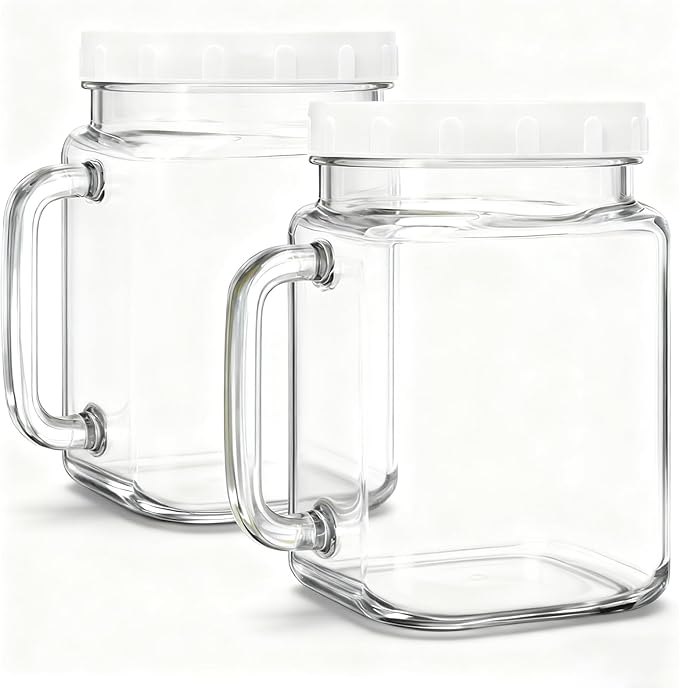 2 Pack Large Mason Jar, 72 oz Wide Mouth Airtight Glass Storage Jar with Handle, Glass Canister for Fridge, Food Storage, Fermentation, Pickles, Coffee, Candy