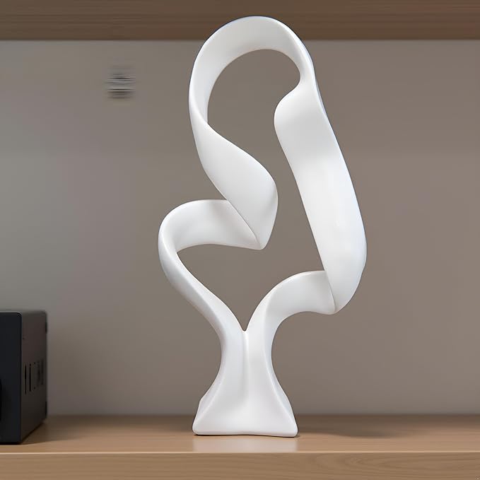 15" Modern Abstract Ribbon Decorative Sculpture, Knot Sculptures,Home Decor,Coffee Table Statues,Dining Living Room Desk Decor(White)