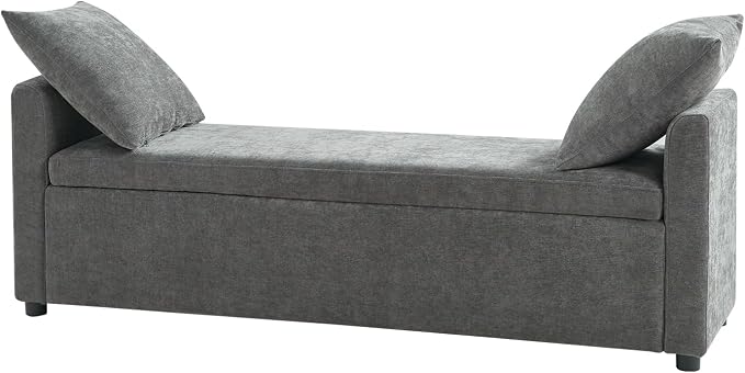 HULALA HOME 59" Storage Bench with 2 Throw Pillows, Modern Long Bedroom Bench for End of Bed, Comfy Upholstered Footstool for Entryway Living Room, Charcoal