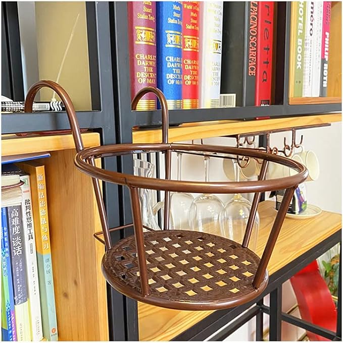 Iron Art Hanging Baskets Flower Pot Holder, Holder Plant Holder Over The Rail Metal Fence Planters for Patio Balcony Porch or Fence (1pcs Bronze)